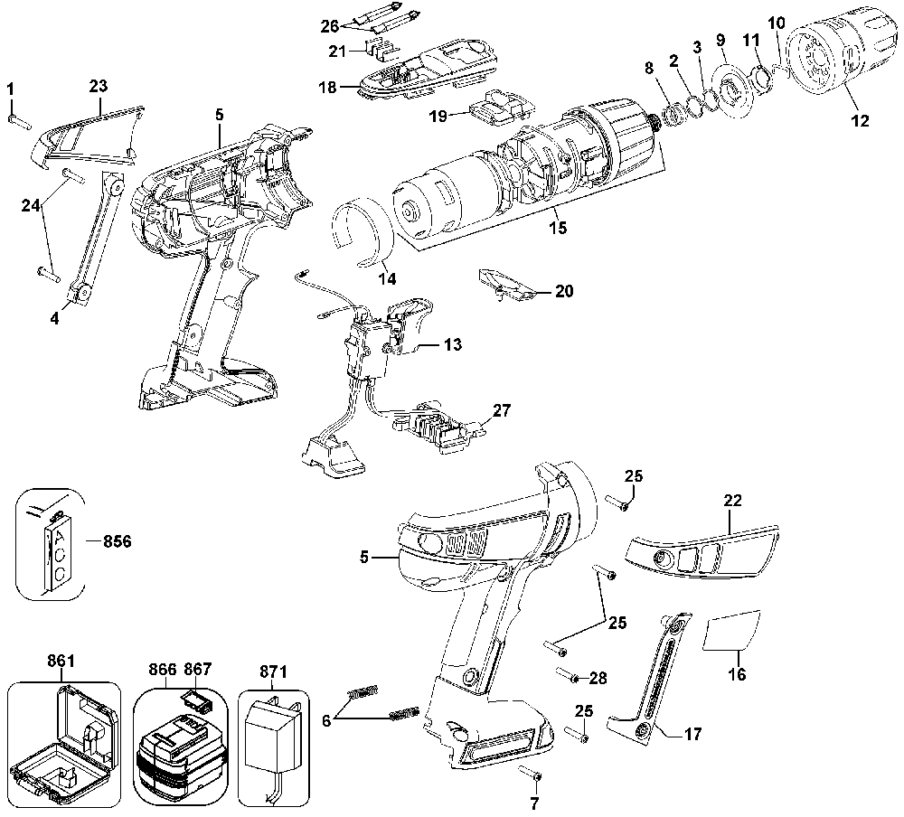 Exploded Diagram A Diagram and Parts List for SP1800D-2 Type 1 Black and Decker Drill